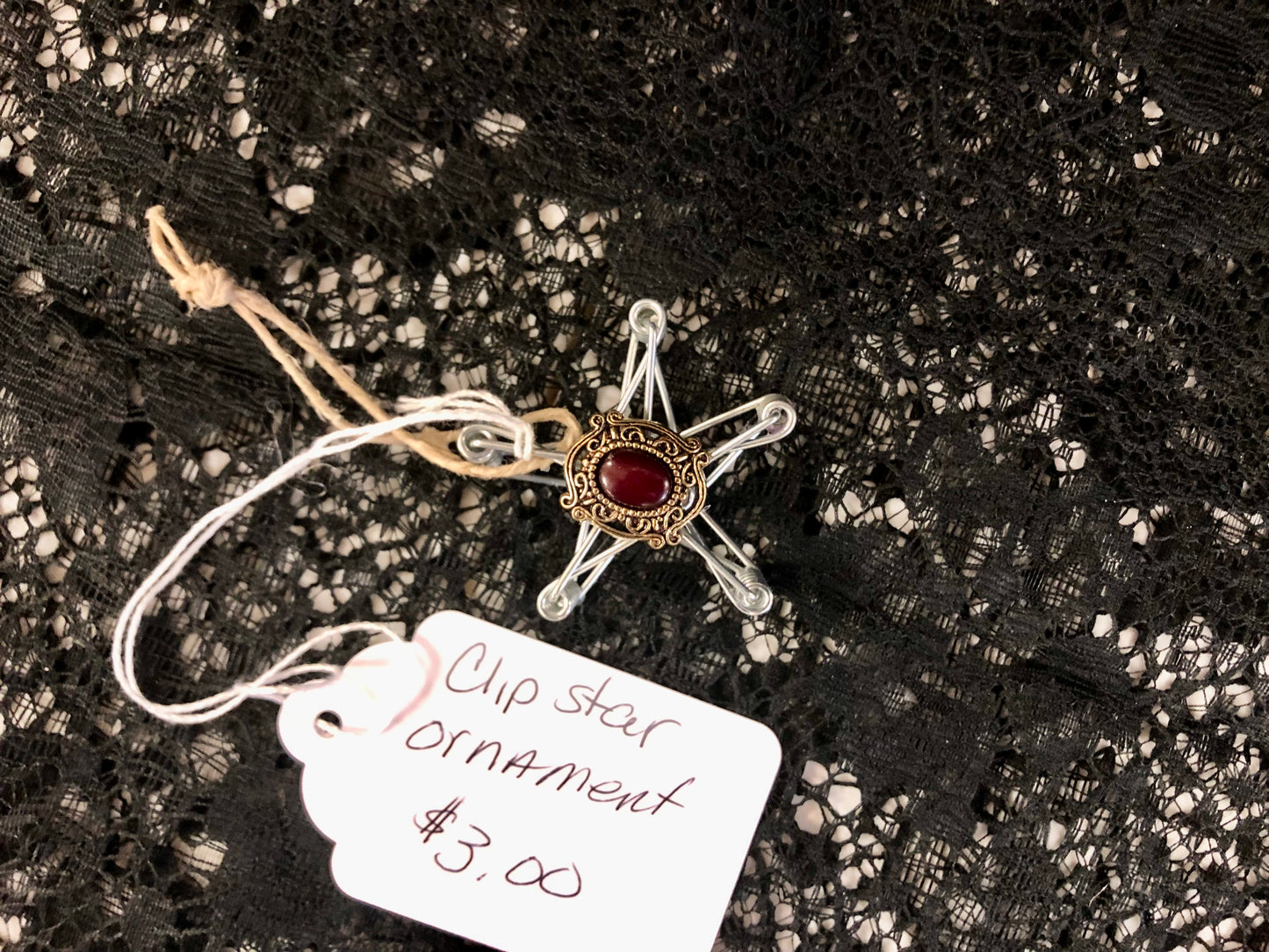 Clip Star Ornament with Maroon Oval Center