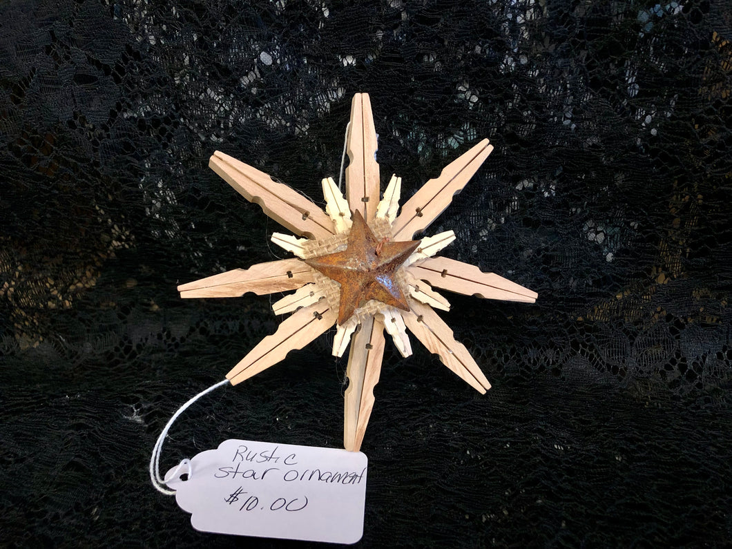 Clothespin Rustic Star Ornament with Brown Star