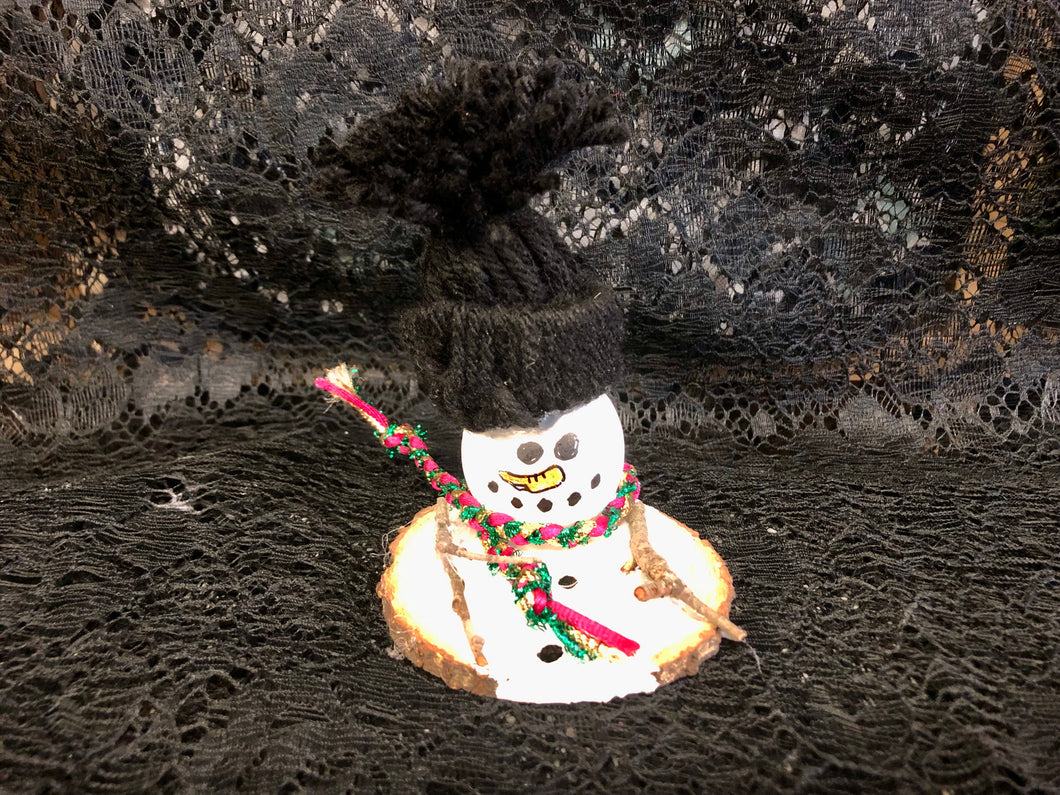 Melted Snowman with Black Hat and Red, Green, and Gold Narrow Scarf