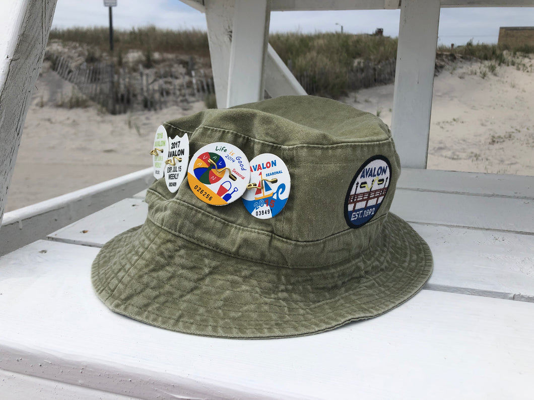 Retro Beach Tags/Badges Bucket Hats